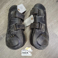 Open Front Boots, velcro Tabs *fair, faded, dirty, v.scraped, v.rubbed & holey edges