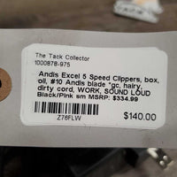 5 Speed Clippers, box, oil, #10 Andis blade *gc, hairy, dirty cord, WORK, SOUND LOUD