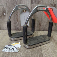 Pr Flexi Stirrup Irons, grips *vgc, clean, mnr scratches, scuffs, dirt & residue