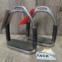 Pr Flexi Stirrup Irons, grips *vgc, clean, mnr scratches, scuffs, dirt & residue
