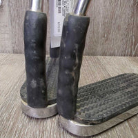 Pr Flexi Stirrup Irons, grips *vgc, clean, mnr scratches, scuffs, dirt & residue