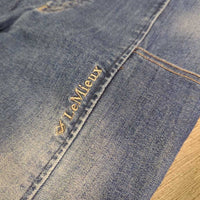 JUNIORS Sticky Full Seat Denim Breeches *gc, seam puckers & rubs, stickies: faded, rubs & peeling