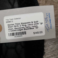 Thick Sheepskin & Quilt Short Girth, D Ring, velcro ends *gc, clean, discolored, hairy, faded, v.rubbed edges