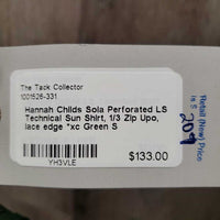 Sola Perforated LS Technical Sun Shirt, 1/3 Zip Upo, lace edge *xc