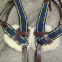 5 Point Leather & Elastic Breastplate, Running Martingale Attach, snaps *xc/vgc, clean, mnr dusty, rubs, scratches & residue, dirt