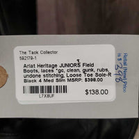 JUNIORS Field Boots, laces *gc, clean, gunk, rubs, undone stitching, Loose Toe Sole-R