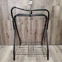 Metal Folding Saddle Rack, Metal Bottom Rack *vgc, clean, scuffs, peeled & rusty spots, top strap: pulled off of rivet