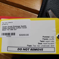 17.5" MW 5.5" Equipe Oracle Dressage Saddle, Equipe Red/White Cotton Cover, Foam Panels, Xlg Exterior Front Blocks, Flaps: 15.5"L x 12"W Serial #: 17.5 N01070118 DORES +1M