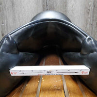 17.5 Adj *XW *6.75" Schleese Heike Kemmer Dressage Saddle, Navy Fleece Lined Schleese Cover, Xlg Front Velcro Blocks, Rear Gusset Panels, Cutback Shoulders, Wool Flocking, Flaps: 17"L x 12"W Serial #1362180813 3 RW SR 17.5