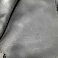 17.5 Adj *XW *6.75" Schleese Heike Kemmer Dressage Saddle, Navy Fleece Lined Schleese Cover, Xlg Front Velcro Blocks, Rear Gusset Panels, Cutback Shoulders, Wool Flocking, Flaps: 17"L x 12"W Serial #1362180813 3 RW SR 17.5