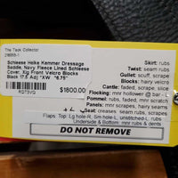17.5 Adj *XW *6.75" Schleese Heike Kemmer Dressage Saddle, Navy Fleece Lined Schleese Cover, Xlg Front Velcro Blocks, Rear Gusset Panels, Cutback Shoulders, Wool Flocking, Flaps: 17"L x 12"W Serial #1362180813 3 RW SR 17.5