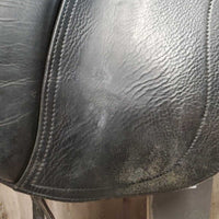 17.5 Adj *XW *6.75" Schleese Heike Kemmer Dressage Saddle, Navy Fleece Lined Schleese Cover, Xlg Front Velcro Blocks, Rear Gusset Panels, Cutback Shoulders, Wool Flocking, Flaps: 17"L x 12"W Serial #1362180813 3 RW SR 17.5