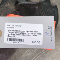Leather Half Chaps, Back Zipper *gc, dirty, rubs, scrapes, inside shavings, faded