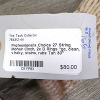 27 String Mohair Cinch, 2x D Rings *gc, clean, v.hairy, stains, rubs