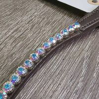Curved Single Strand Bling & Leather Browband, snap ends, Bag *xc/like new