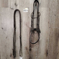 "Week Monday" FS Rsd Padded Monocrown Bridle, Rubber Reins *gc, NO Flash, dirty, Missing Logo, loose keepers, scrapes, bent, dent, stains, rubs