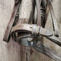 "Week Monday" FS Rsd Padded Monocrown Bridle, Rubber Reins *gc, NO Flash, dirty, Missing Logo, loose keepers, scrapes, bent, dent, stains, rubs