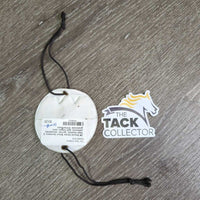 3# Round Horse Show Numbers, 2 thick elastics *gc/fair, discolored, yellowed, split edges, bent grommets