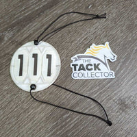 3# Round Horse Show Numbers, 2 v.long elastics *vgc/gc, mnr stains, dirt & hair