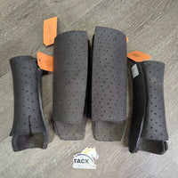 4 Closed Hard Foam "Porter Boot" Leg Guards, Mesh Bag *gc/vgc, clean & dirty, rubs, scrapes, rip, trimmed edges, 1-deep dent