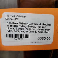 Winter Leather & Rubber Western Riding Boots, Pull out Liners, Laces *vgc/xc, clean, mnr rubs, scrapes, scuffs & rubs