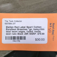 Cotton EuroSeat Breeches *gc, holey/thin seat seam edges, faded, inside, seat rubs