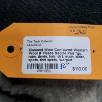 Contoured Western Wool & Fleece Saddle Pad *gc, rubs, dents, hair, dirt, stain, older, spots, thin spots, warped