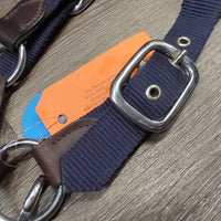 Nylon Rope & Leather Halter, adj, snap & Lead Rope *vgc/fair, clean, mnr hair, dirt, rubs, frays, snags, chews & holey spots, unstitched & loose end