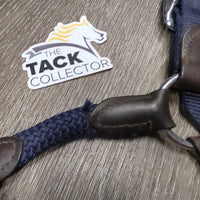 Nylon Rope & Leather Halter, adj, snap & Lead Rope *vgc/fair, clean, mnr hair, dirt, rubs, frays, snags, chews & holey spots, unstitched & loose end