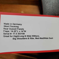 17.5" XW 6.5" Passier Close Contact, 2 Billet Guards, 4 Velcro Blocks, Black TackHack Cover, Wool Flocking, Rear Gusset Panels, Flaps: 14.25"L x 14"W Serial #: 17.5 303158