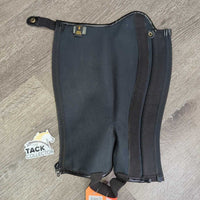 Synthetic Leather Half Chaps, Back Zips, "Crocodile" Trim, bag *like new/xc, mnr hair, scratches & rough edge