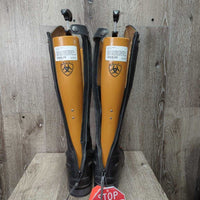 Field Boots, Zips 2x Gold Forms *vgc/gc, mnr pulled edge seams, clean, mnr stains, residue, scuffs, cut toe:R & rubs