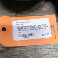 Pr Open Front Boots, tabs *gc/fair, v.dirty, faded, rubs, scuffs, sliced tab