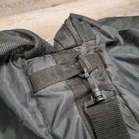 Western Saddle Pad Carrying Storage Bag, light Nylon & Mesh, shoulder strap, inner wood top "Reining AB 2014" *gc, clean, mnr dusty, broken top board