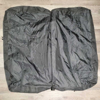 Western Saddle Pad Carrying Storage Bag, light Nylon & Mesh, shoulder strap, inner wood top "Reining AB 2014" *gc, clean, mnr dusty, broken top board