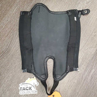 JUNIORS Synthetic Leather Half Chaps, Back Zipper *vgc, mnr dirt, rubs, pills, hairy, stretched els & puckers