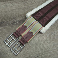 Cotton & Nylon Web Fleece Lined Girth, 2x els, D Ring *gc, clean, mnr hairy, clumpy, thin edges