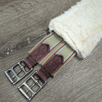 Cotton & Nylon Web Fleece Lined Girth, 2x els, D Ring *gc, clean, mnr hairy, clumpy, thin edges