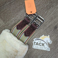 Cotton & Nylon Web Fleece Lined Girth, 2x els, D Ring *gc, clean, mnr hairy, clumpy, thin edges