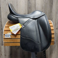 17.5" Adj *3XW Gullet In Bates Wide "Luxe" Dressage Saddle, 2 Lg Front Velcro Blocks, Purple Bates Cover, 2XW Gullet/Box, Leather Pouch: tool, book, balsam, CAIR Panels, Front & Rear Gusset Panels, Flaps 17"L x 12.5"W Serial #: DR 1801283-44 +17.5