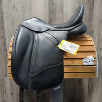 17.5" Adj *3XW Gullet In Bates Wide "Luxe" Dressage Saddle, 2 Lg Front Velcro Blocks, Purple Bates Cover, 2XW Gullet/Box, Leather Pouch: tool, book, balsam, CAIR Panels, Front & Rear Gusset Panels, Flaps 17"L x 12.5"W Serial #: DR 1801283-44 +17.5