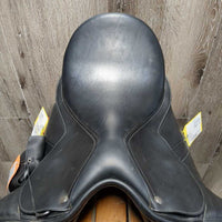 17.5" Adj *3XW Gullet In Bates Wide "Luxe" Dressage Saddle, 2 Lg Front Velcro Blocks, Purple Bates Cover, 2XW Gullet/Box, Leather Pouch: tool, book, balsam, CAIR Panels, Front & Rear Gusset Panels, Flaps 17"L x 12.5"W Serial #: DR 1801283-44 +17.5