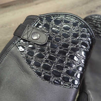 Leather "Crocodile Top" Half Chaps, Back Zips *xc/like new, clean, mnr dusty, scratches, loose/creased lining