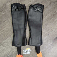 Leather "Crocodile Top" Half Chaps, Back Zips *xc/like new, clean, mnr dusty, scratches, loose/creased lining