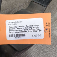 Padded Foam Center Leather - 2x Long Elastic Dressage Short Girth, D Ring *gc, dirty, hairy, creases, rubs