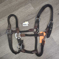 Nylon Rope/Web & Leather Trim Halter, adj, snap *gc, dusty, rubs, scrapes, faded, snags, hair, dirty