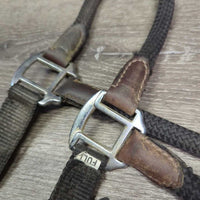 Nylon Rope/Web & Leather Trim Halter, adj, snap *gc, dusty, rubs, scrapes, faded, snags, hair, dirty
