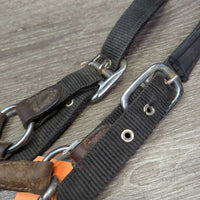 Nylon Rope/Web & Leather Trim Halter, adj, snap *gc, dusty, rubs, scrapes, faded, snags, hair, dirty
