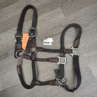 Nylon Rope/Web & Leather Trim Halter, adj, snap *gc, dusty, rubs, scrapes, faded, snags, hair, dirty