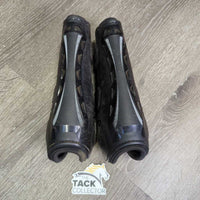 Pr Open Front Boots, tabs *vgc/gc, dirt, hair, scuffs, scratches, residue/oil?, threads